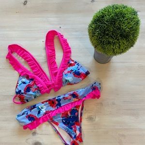 Adorable pink ruffle bathing suit